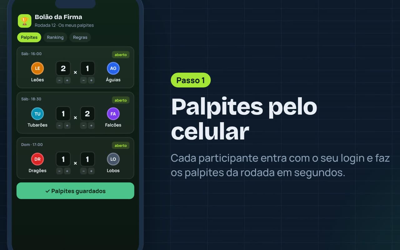 Participante faz os palpites da rodada no celular