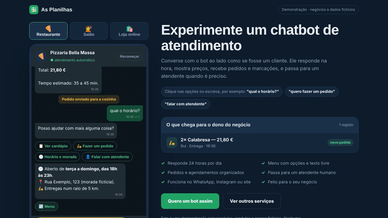 Bot de atendimento com menu de opções para restaurante