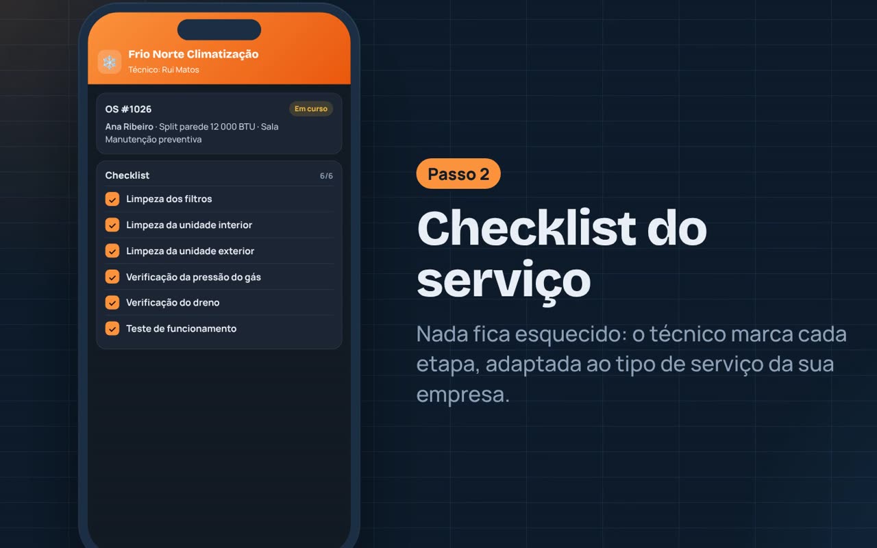 Checklist do serviço marcado no celular