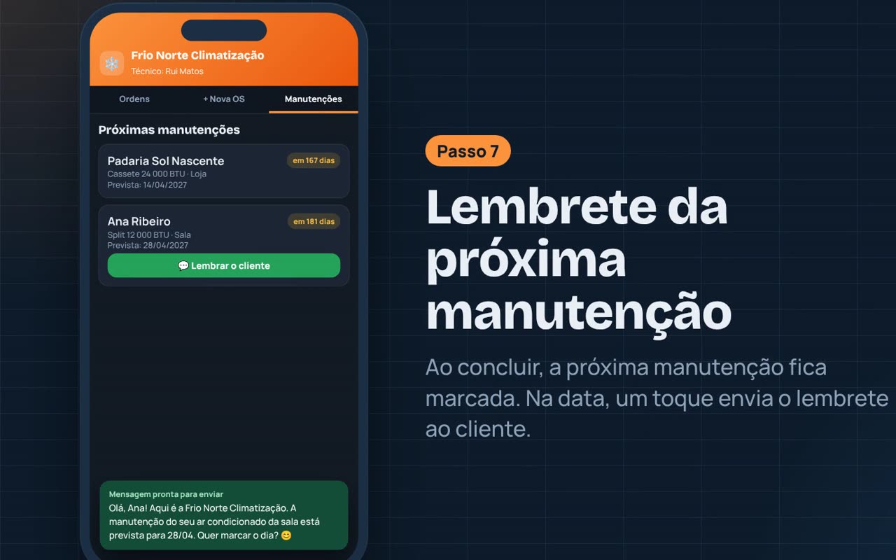 Lista de próximas manutenções com lembrete por WhatsApp