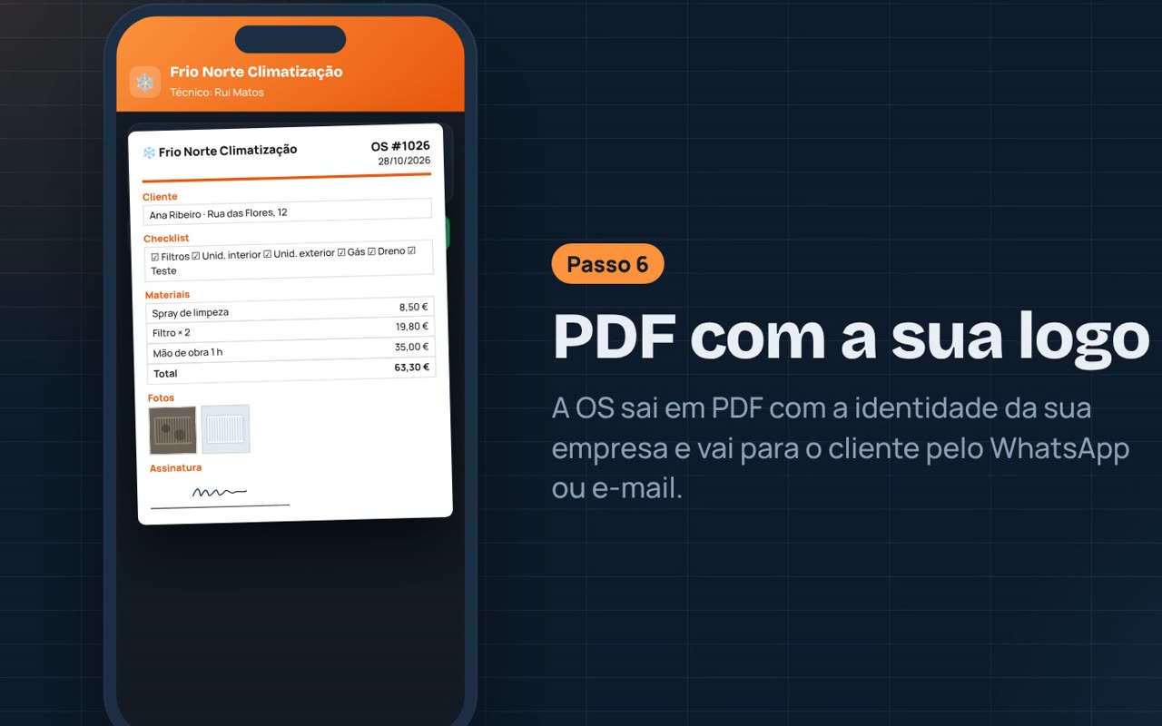 Ordem de serviço em PDF com a logo da empresa