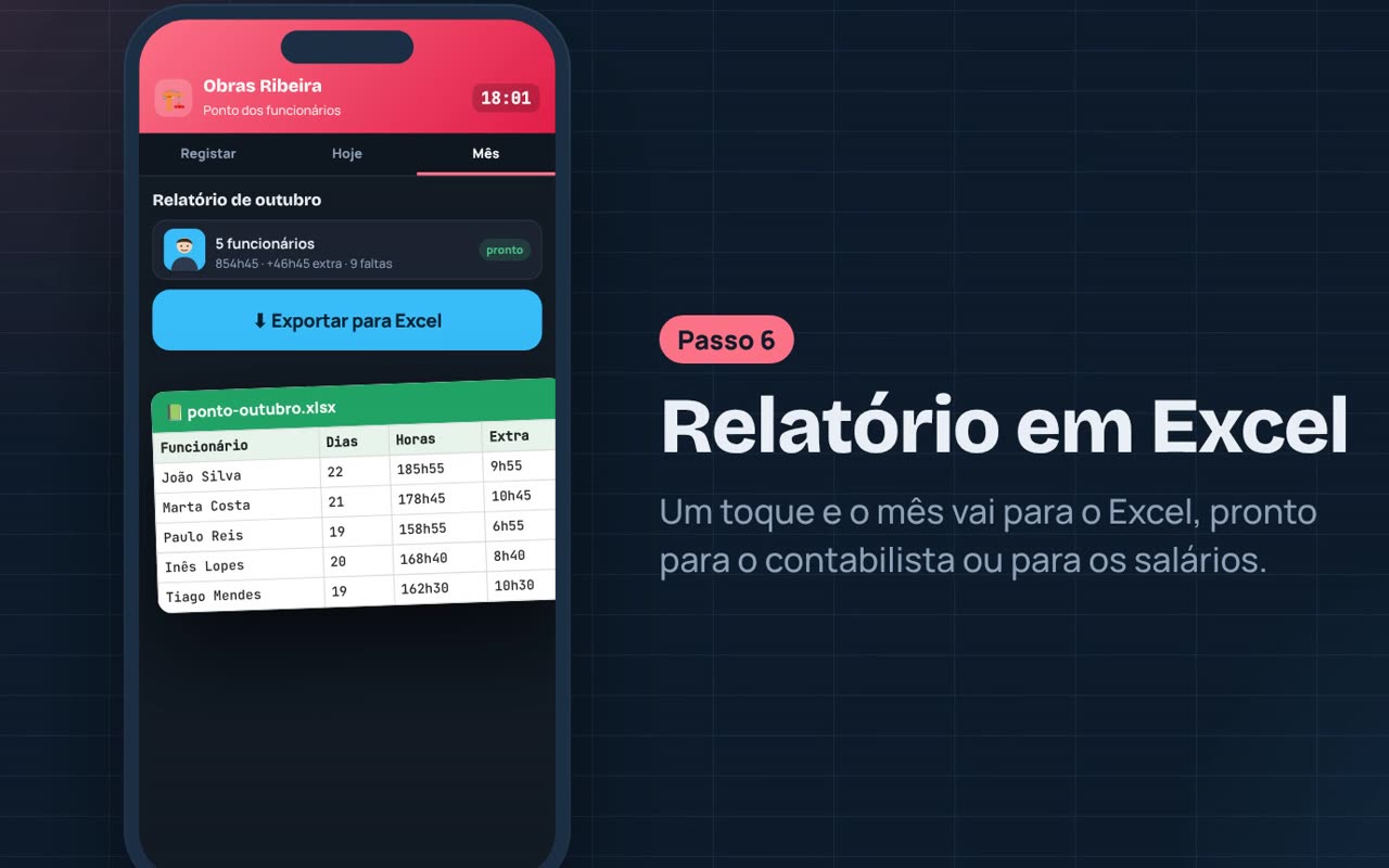 Relatório do ponto exportado para Excel